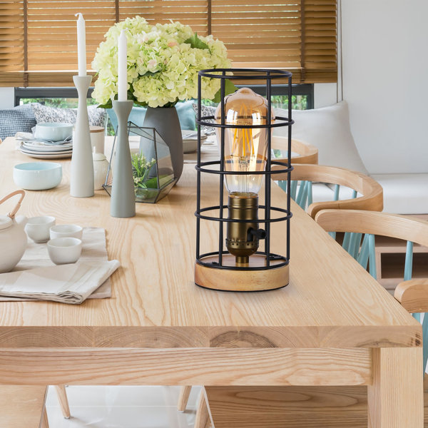 17 Stories Industiral Table Lamp With Wood Base Small Desk Lamp For Living Room Bedroom ...